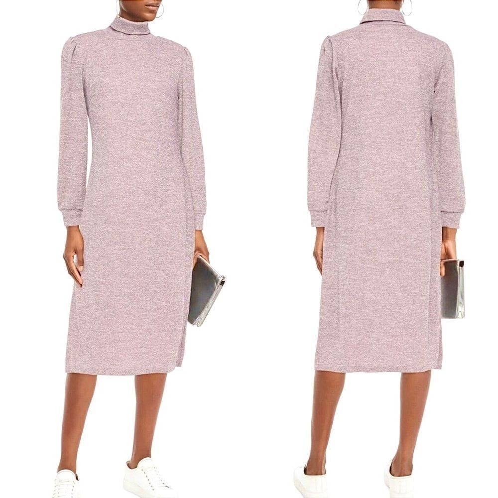 Walter Baker Monika Metallic Silver Gray Turtleneck Midi Dress Sz L